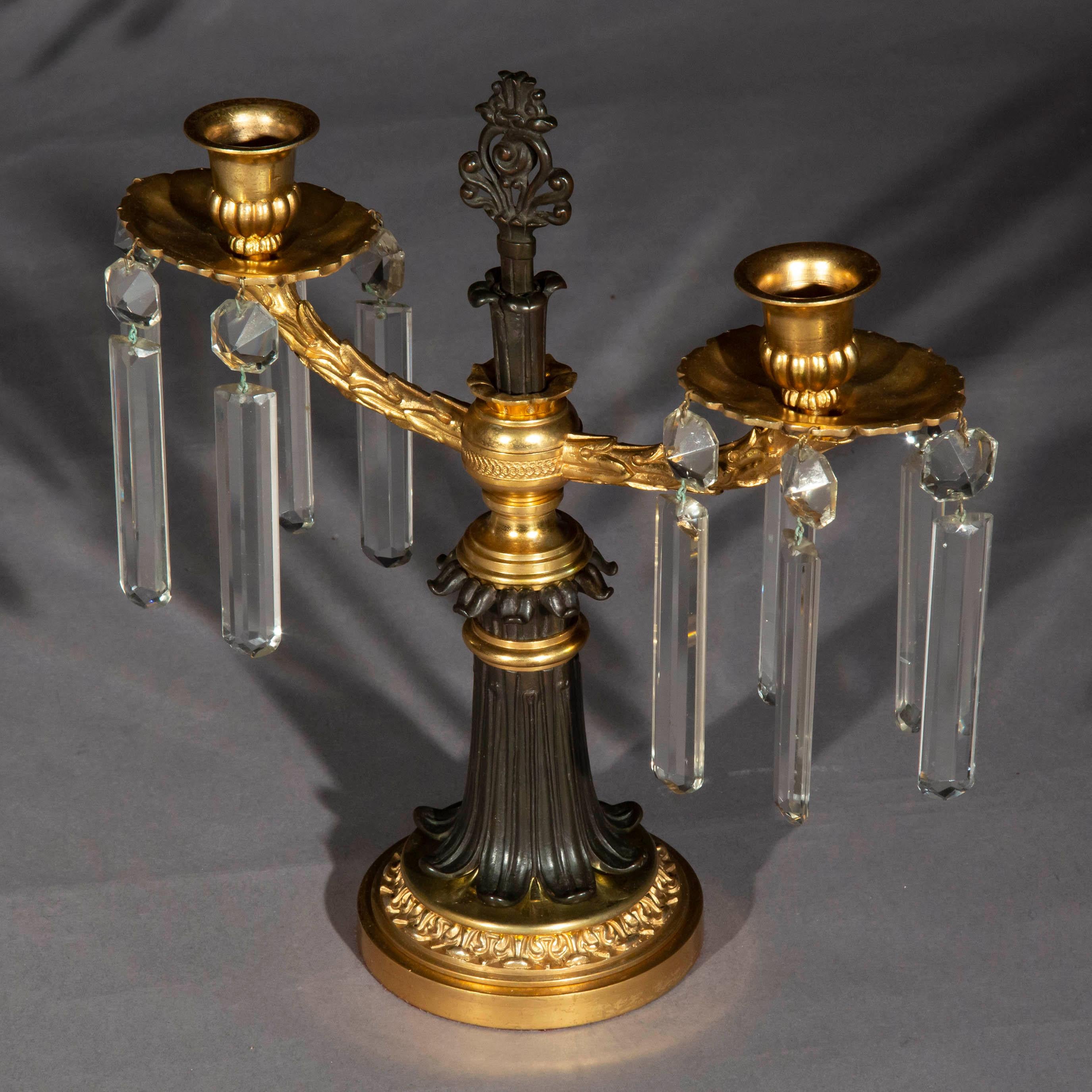 Pair of 19th Century Ormolu and Patinated Bronze Candelabra In Good Condition For Sale In London, GB