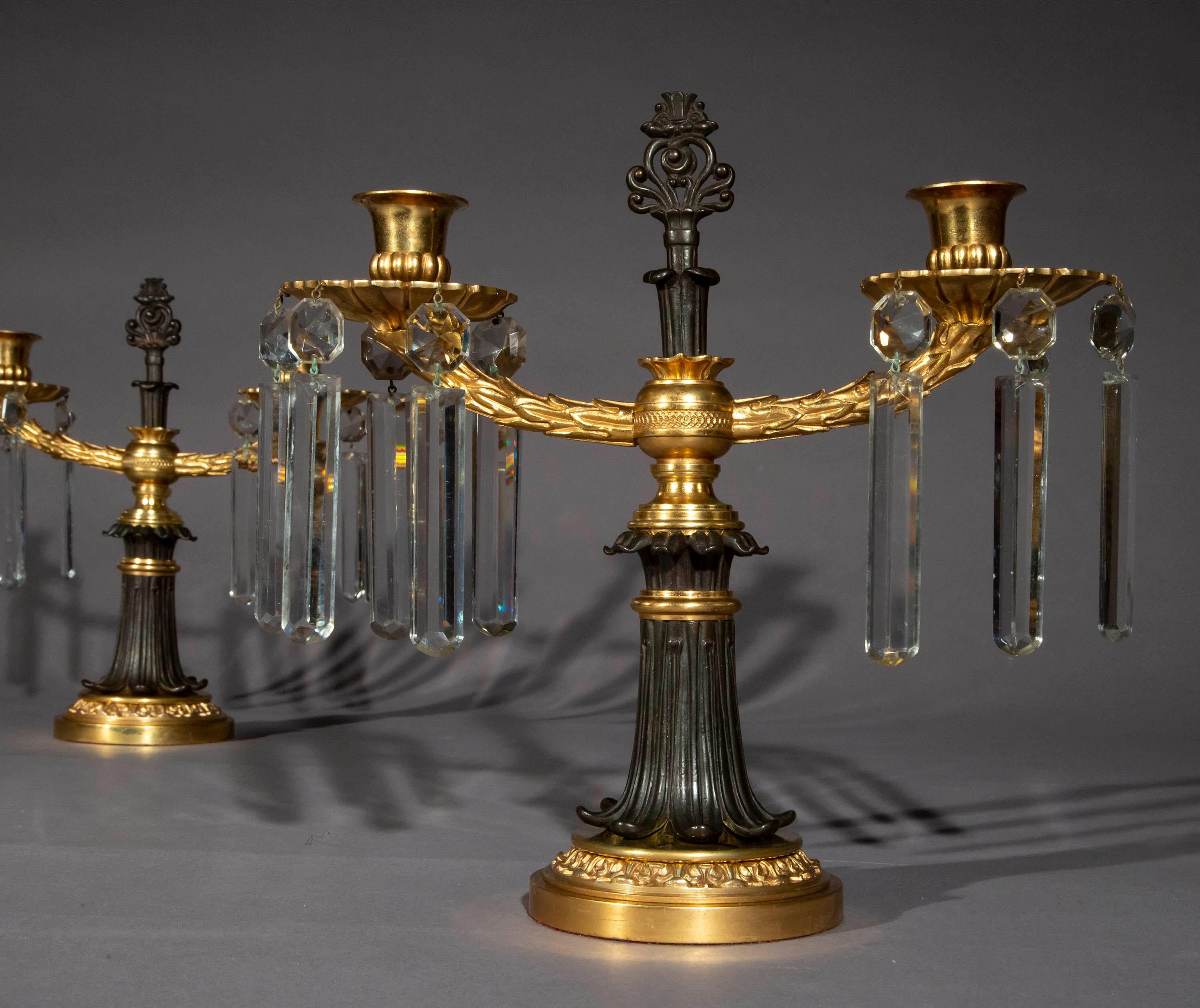 Pair of 19th Century Ormolu and Patinated Bronze Candelabra For Sale 1