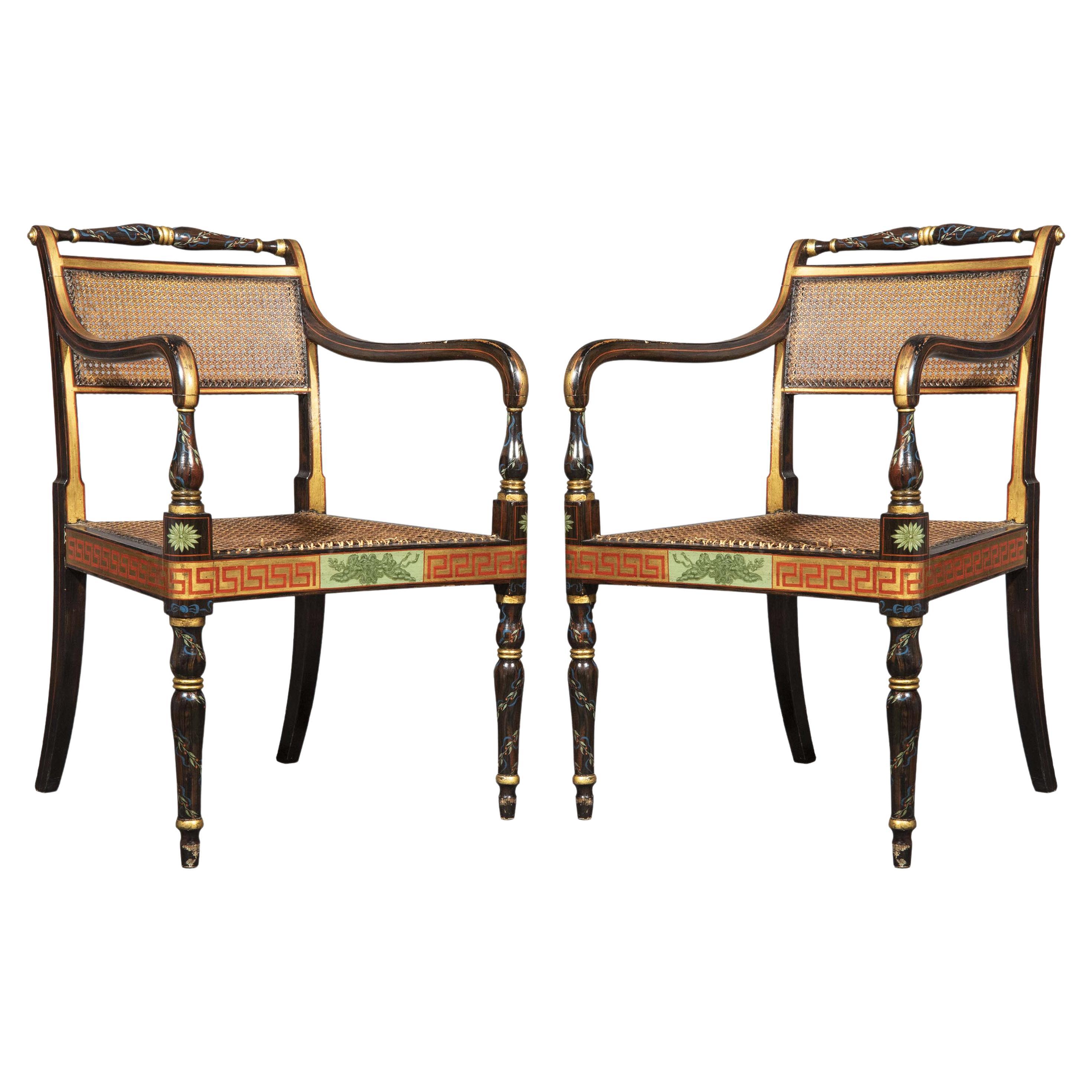 Pair of Regency Painted Armchairs For Sale