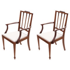 Pair of Georgian Revival Mahogany Elbow Carver Dining Chairs, Antique Quality