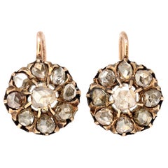 Pair of Georgian Rosette Diamond Earrings circa 1860 in 14 Karat Gold