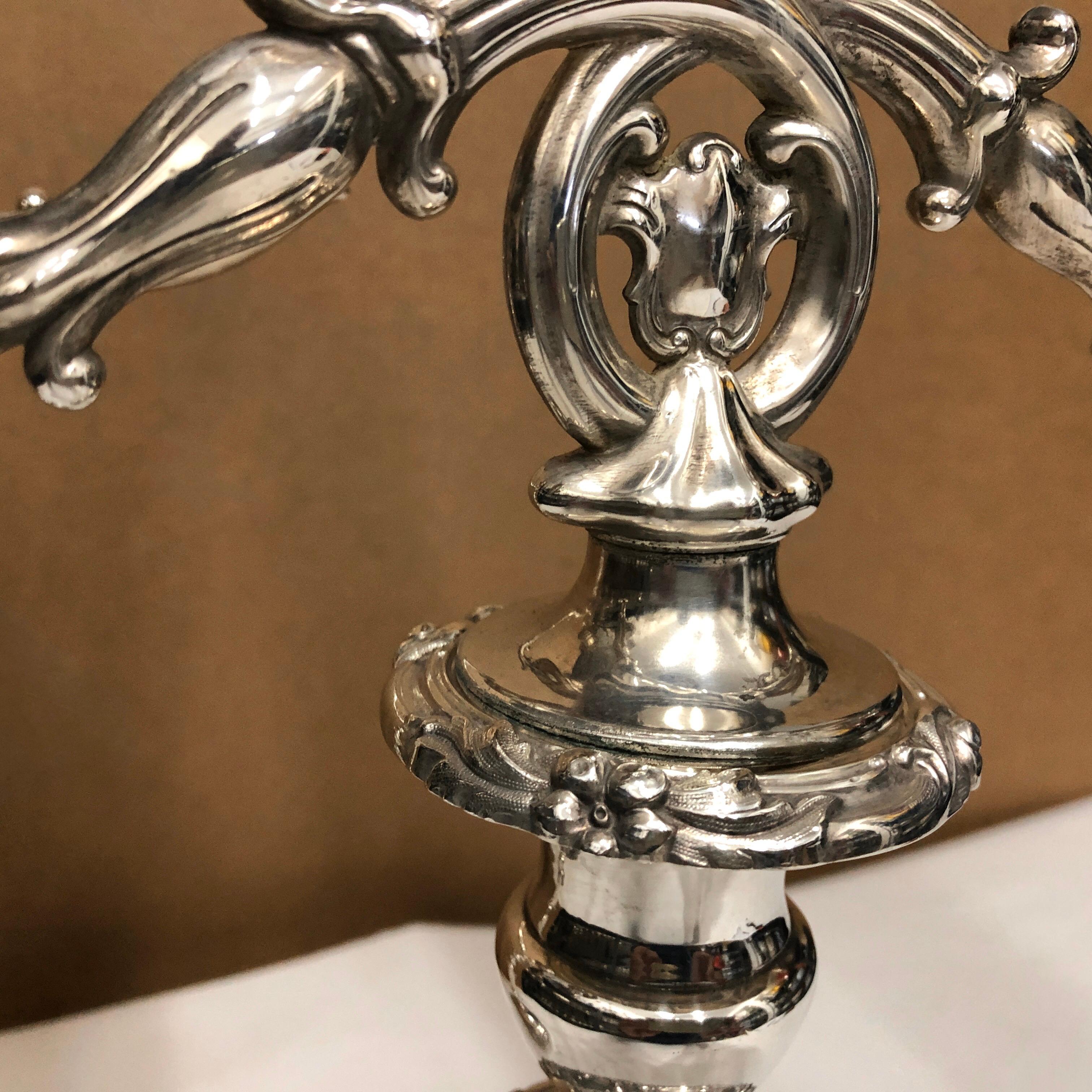 English Pair of Georgian Sheffield Plate Three Arms Candelabras, circa 1850