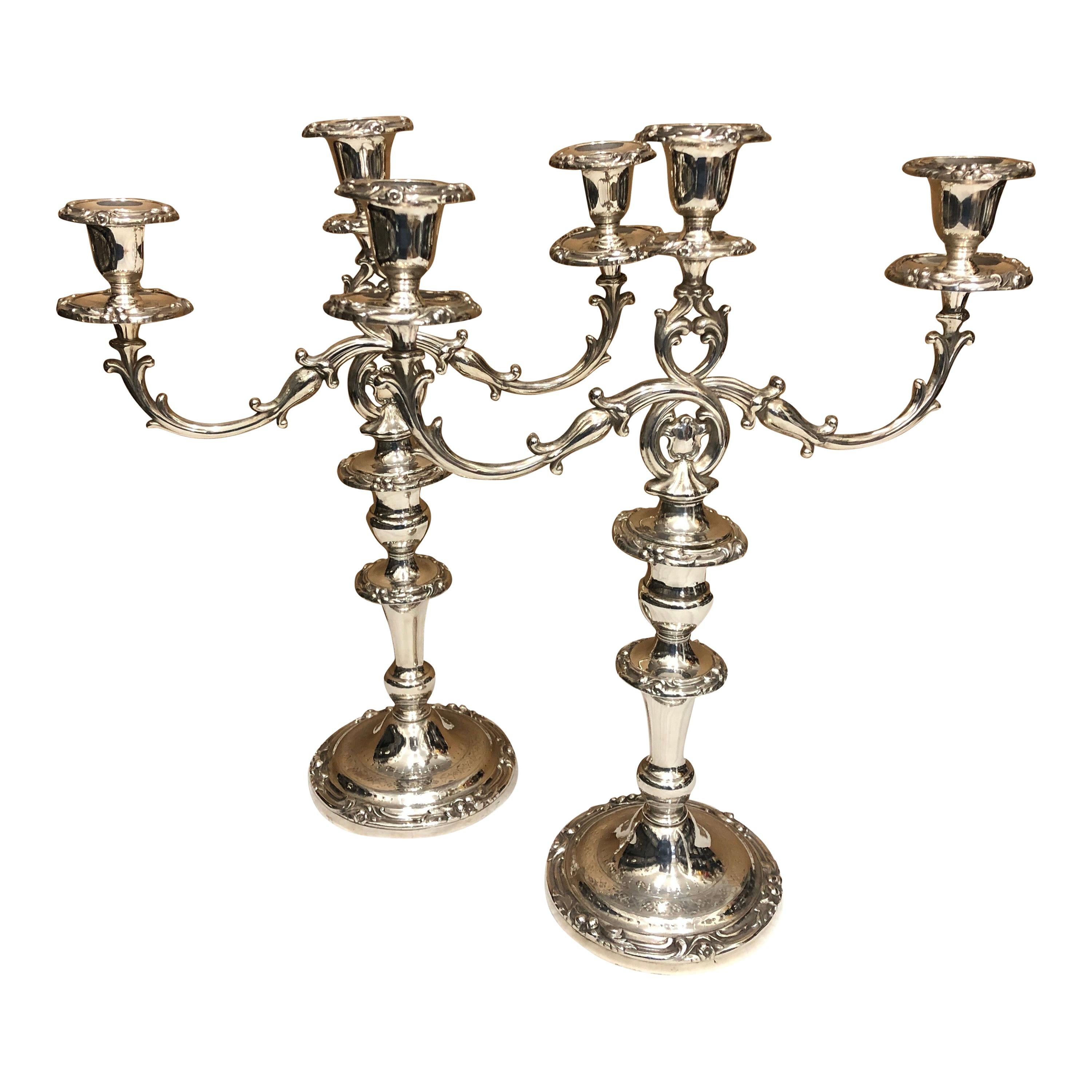 Pair of Georgian Sheffield Plate Three Arms Candelabras, circa 1850