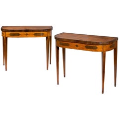 Pair of Georgian Sheraton Card Tables Veneered in Satinwood