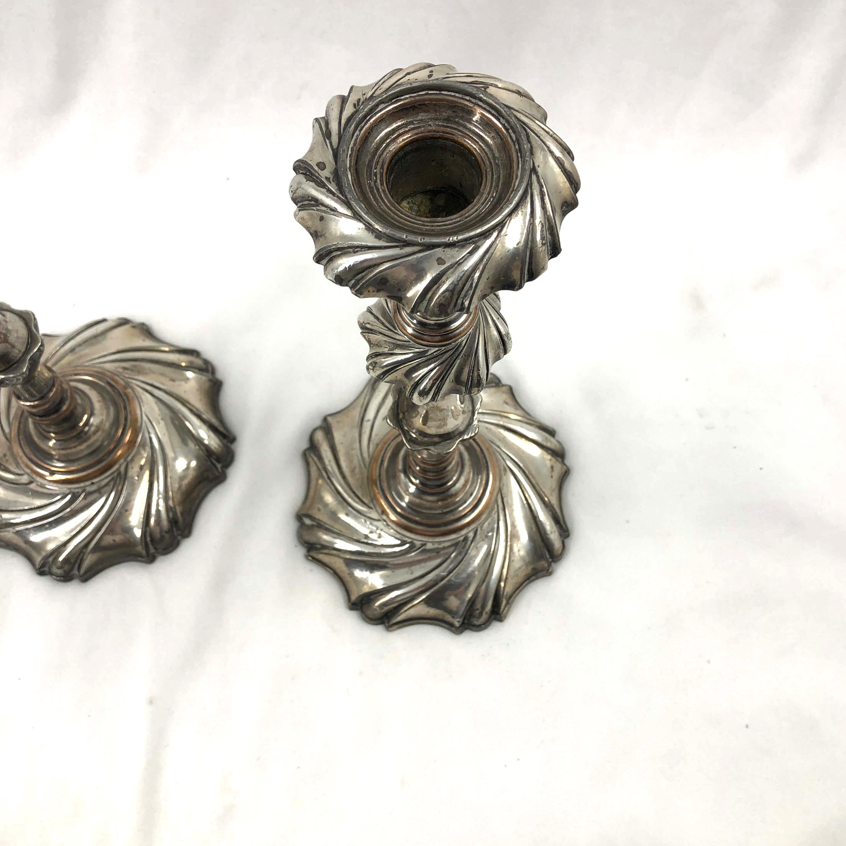 George III Pair of Georgian Silvered Candlesticks For Sale