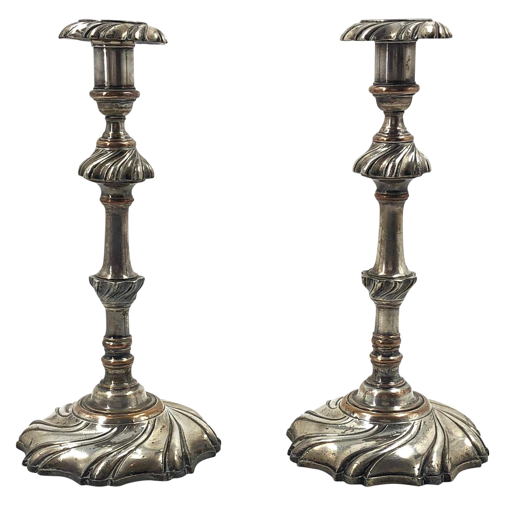 Pair of Georgian Silvered Candlesticks For Sale