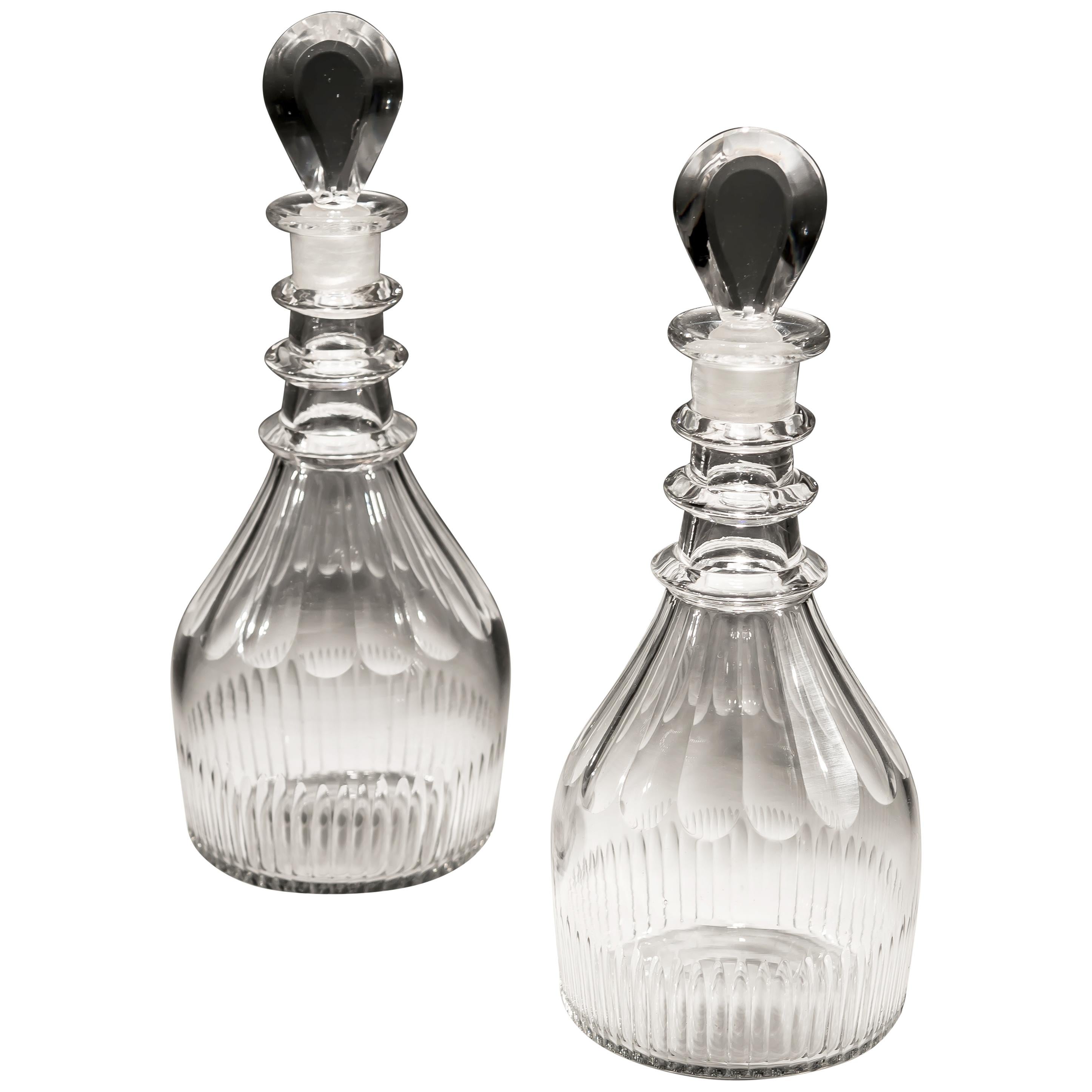 Pair of Georgian Slice and Flute Spirit Decanters For Sale