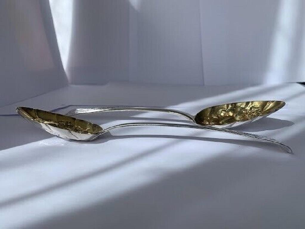 Pair of Georgian Sterling Silver and Gilt Fruit Serving Spoons, 1815 For Sale 7