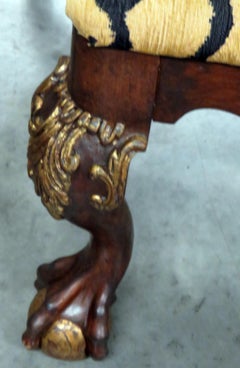 Pair of Tiger Print Upholstered Carved Mahogany Georgian Style Benches