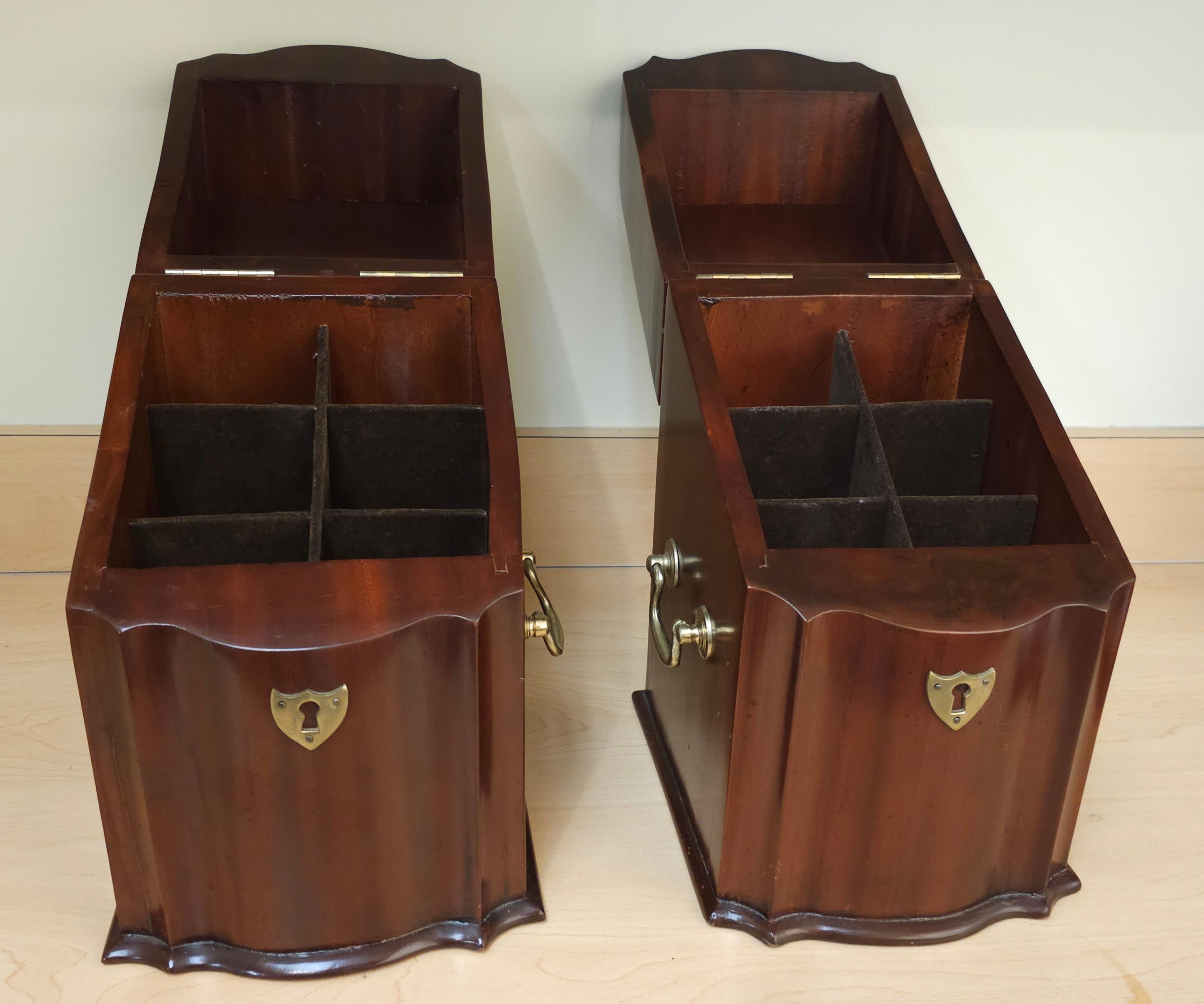 20th Century Pair Of Georgian Style Brass Mounted Mahogany Knife Boxes For Sale