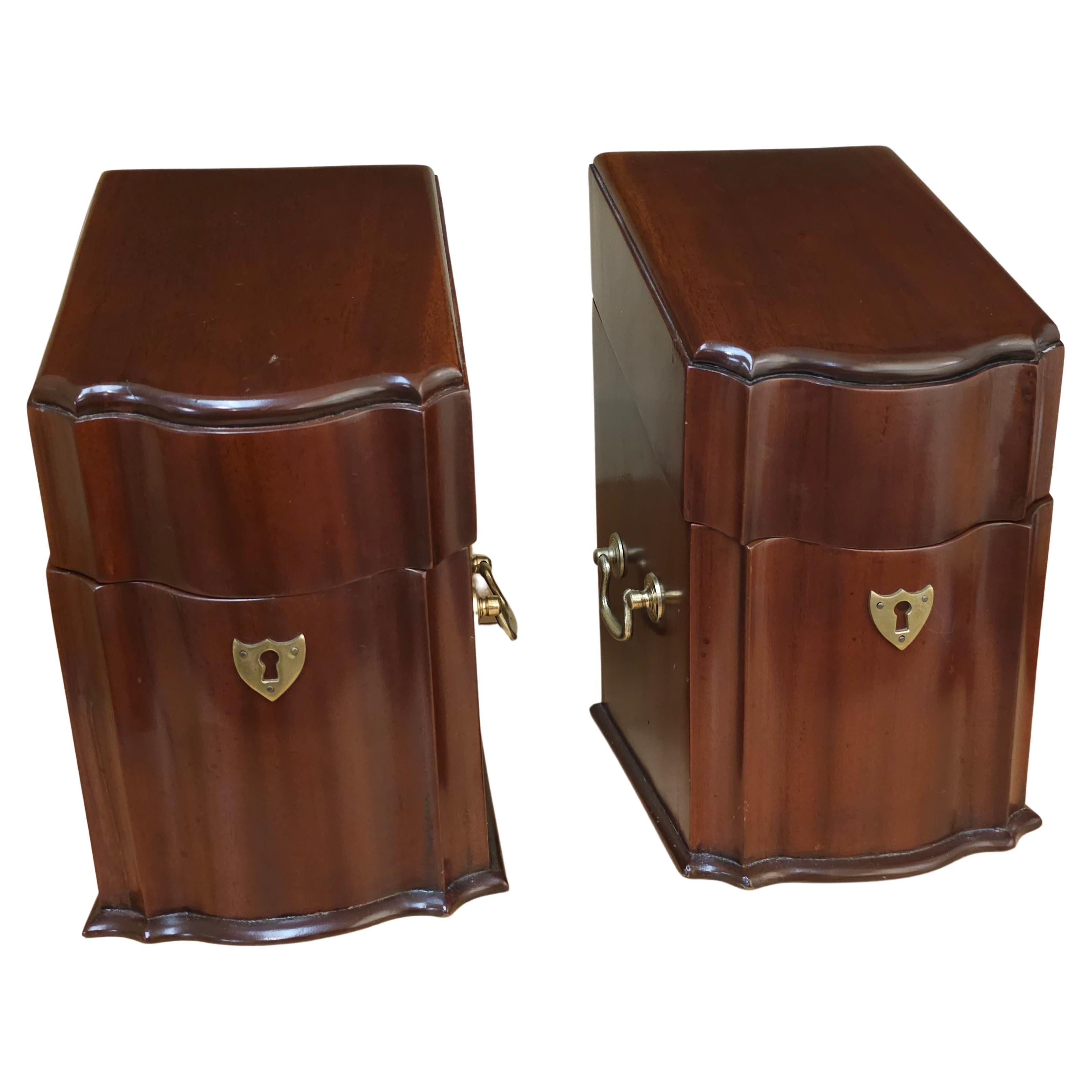 Pair Of Georgian Style Brass Mounted Mahogany Knife Boxes For Sale
