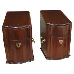 Used Pair Of Georgian Style Brass Mounted Mahogany Knife Boxes