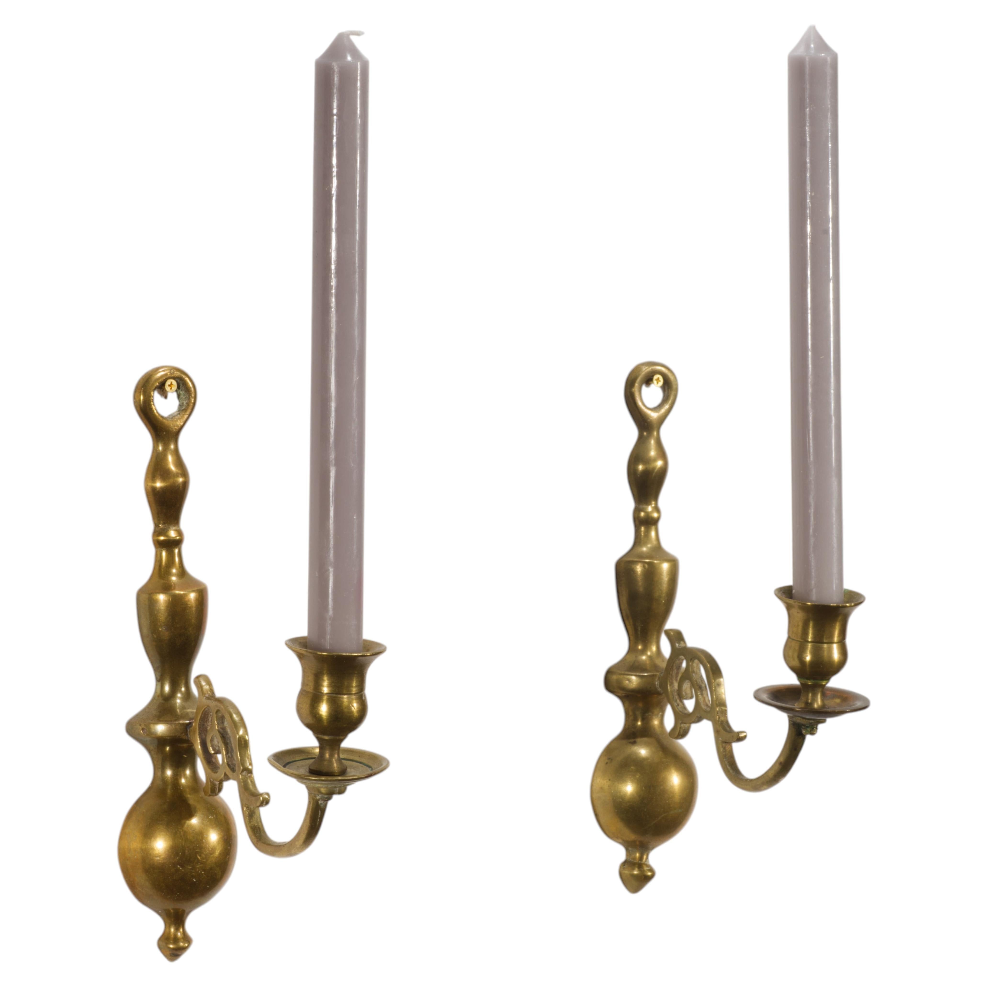 Pair of Georgian Style Bronze Candle Holders Wall Sconces, 1940s-1960s For Sale