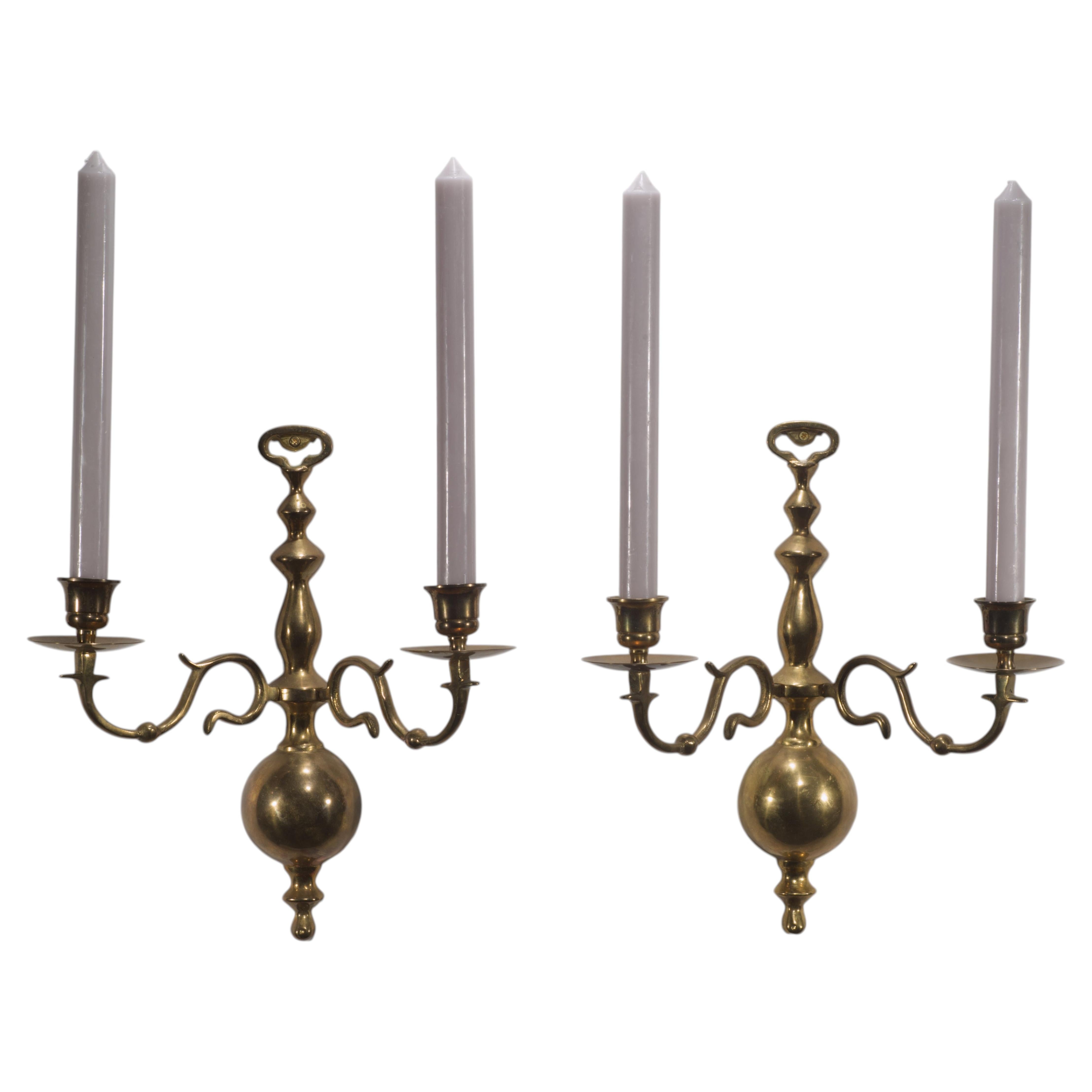 Pair of Georgian Style Bronze Double Candle Holders Wall Sconces, 1940s-1960