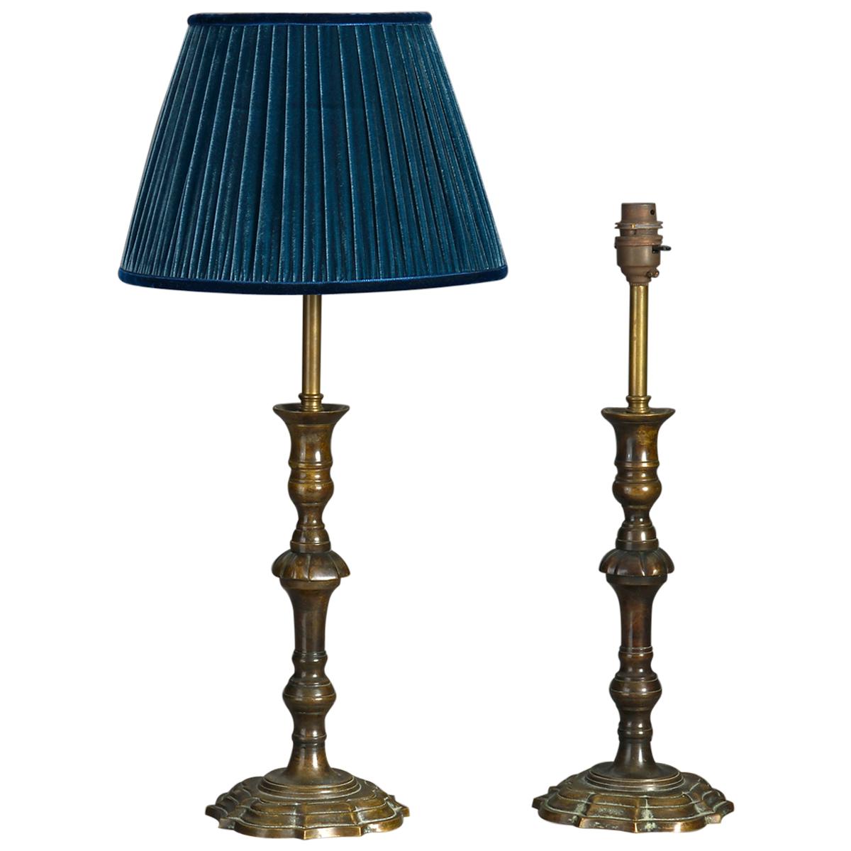 Pair of Georgian Style Bronzed Candlestick Lamps