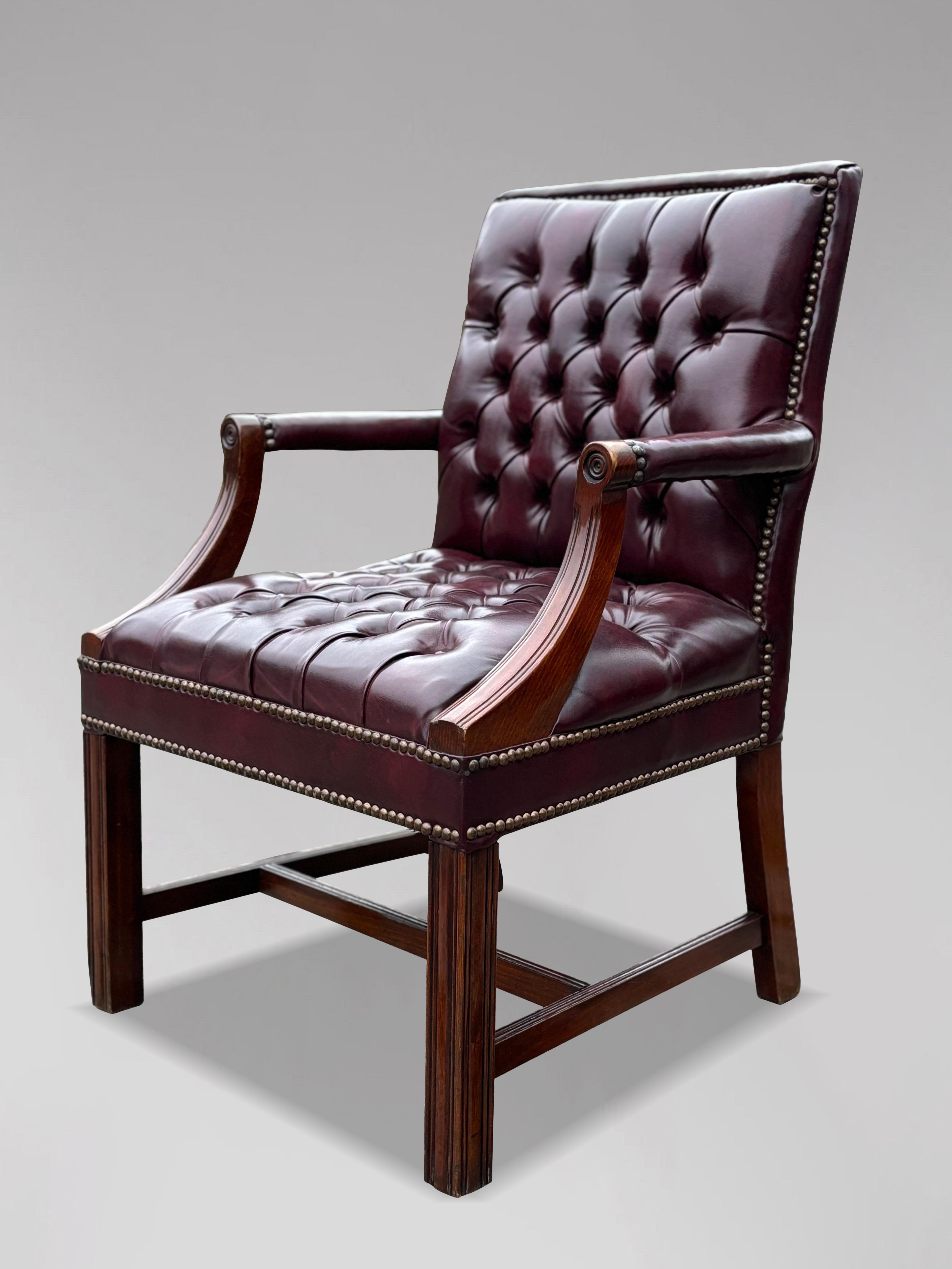 Pair of Georgian Style Burgundy Leather Gainsborough Armchairs For Sale 4