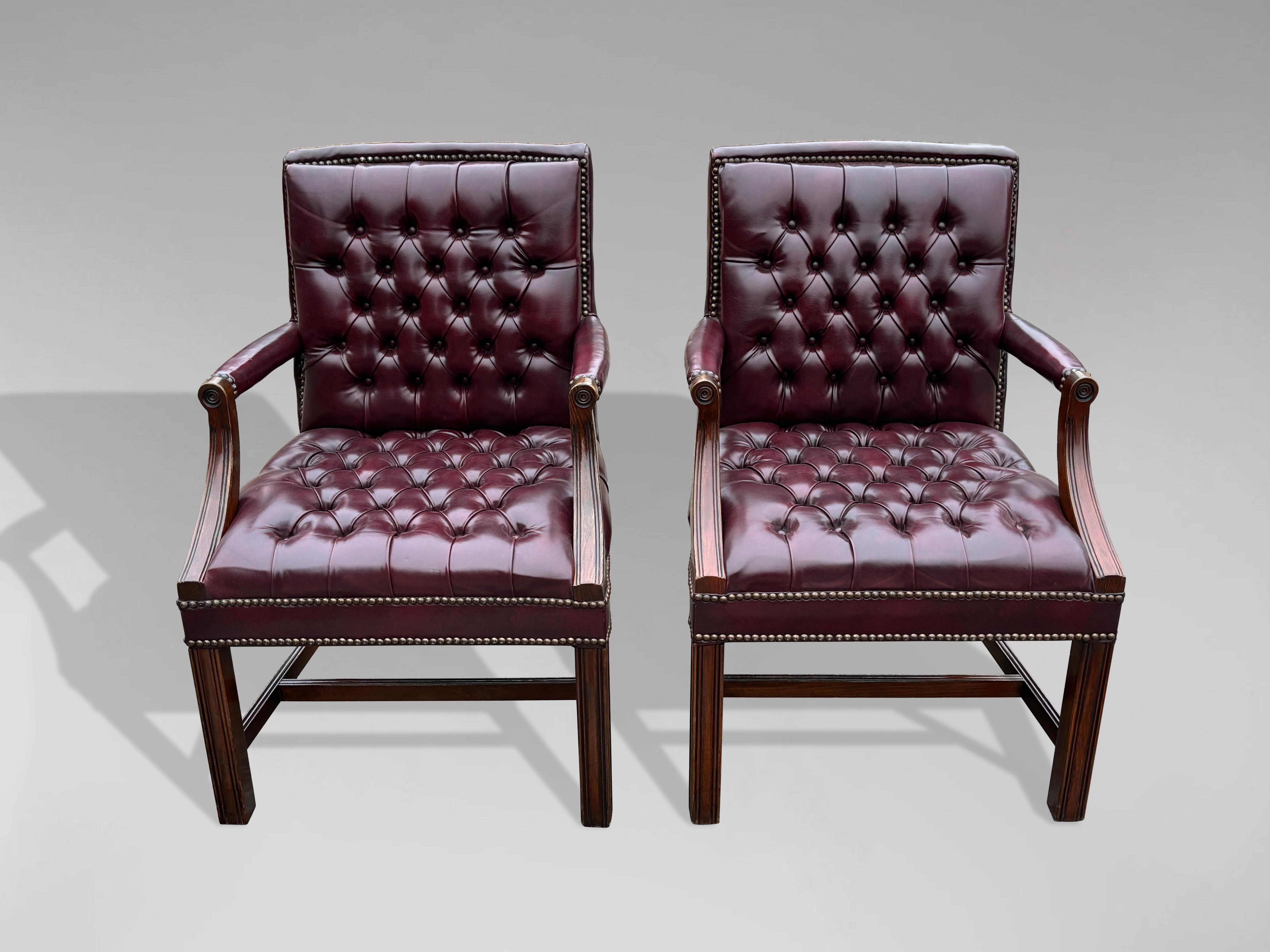 Pair of Georgian Style Burgundy Leather Gainsborough Armchairs For Sale 5