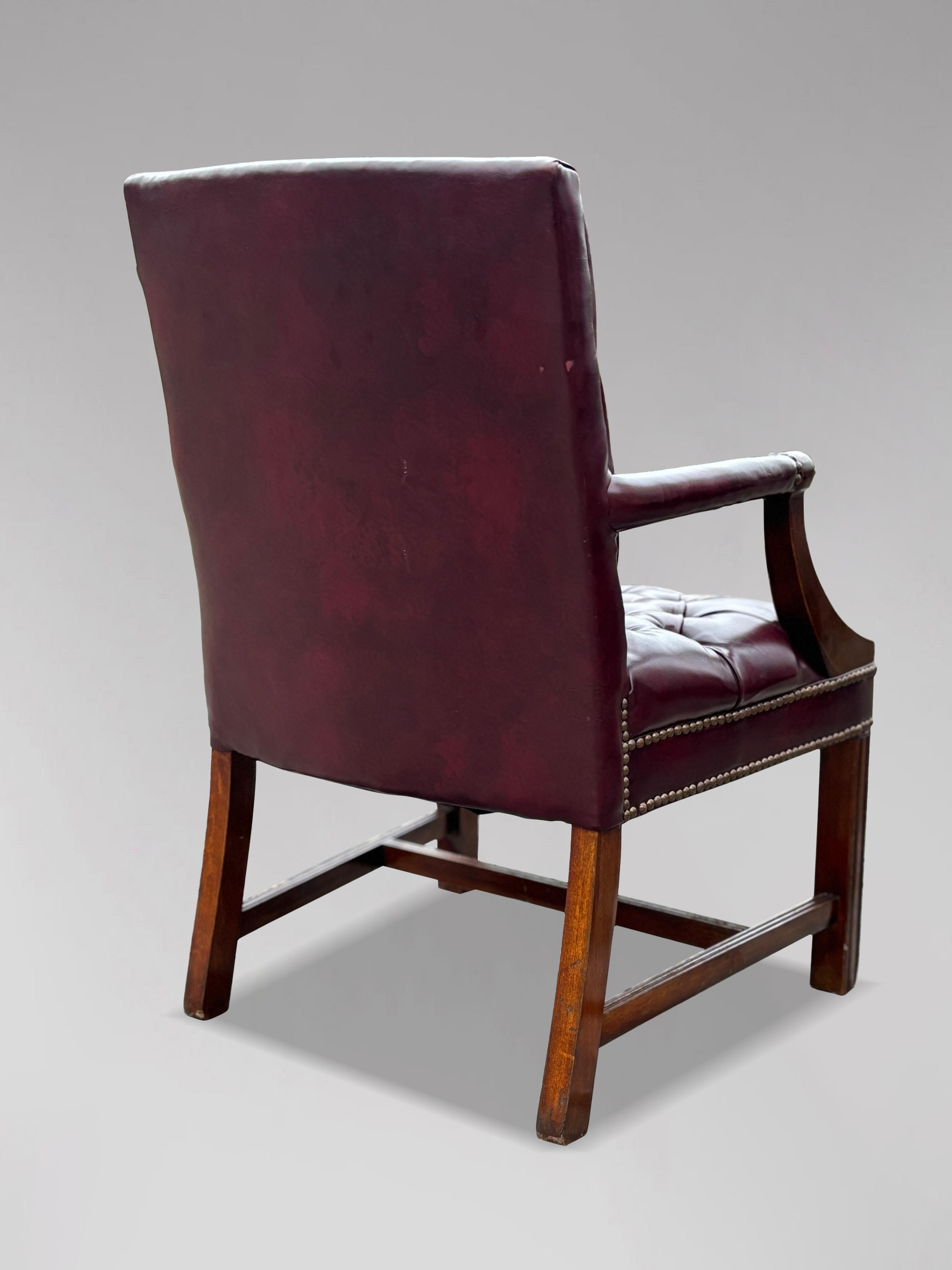 Pair of Georgian Style Burgundy Leather Gainsborough Armchairs For Sale 1