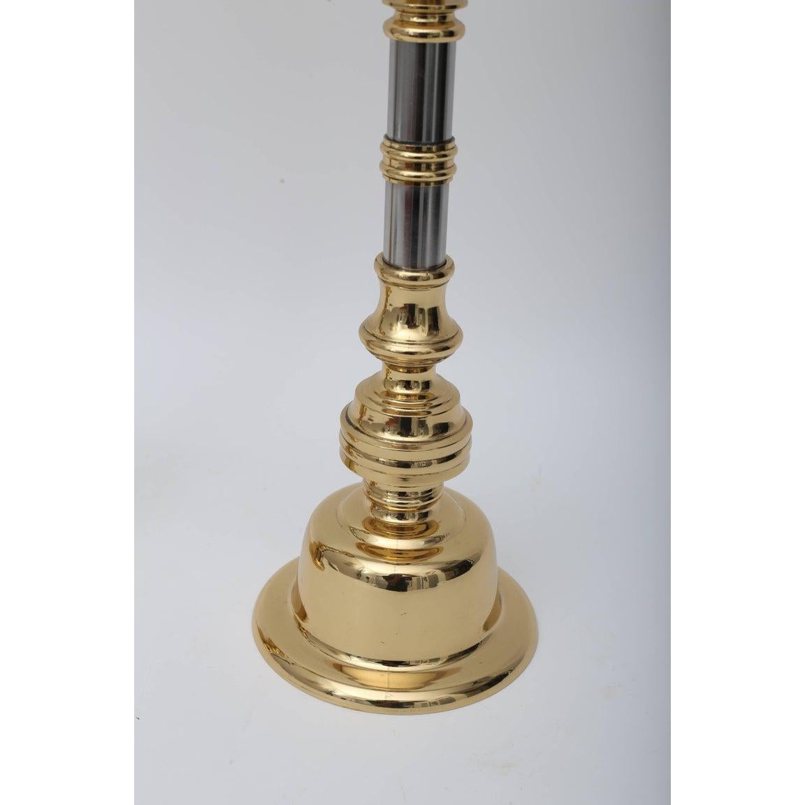 Blackened Pair of Georgian Style Candlesticks in Brass and Chrome For Sale