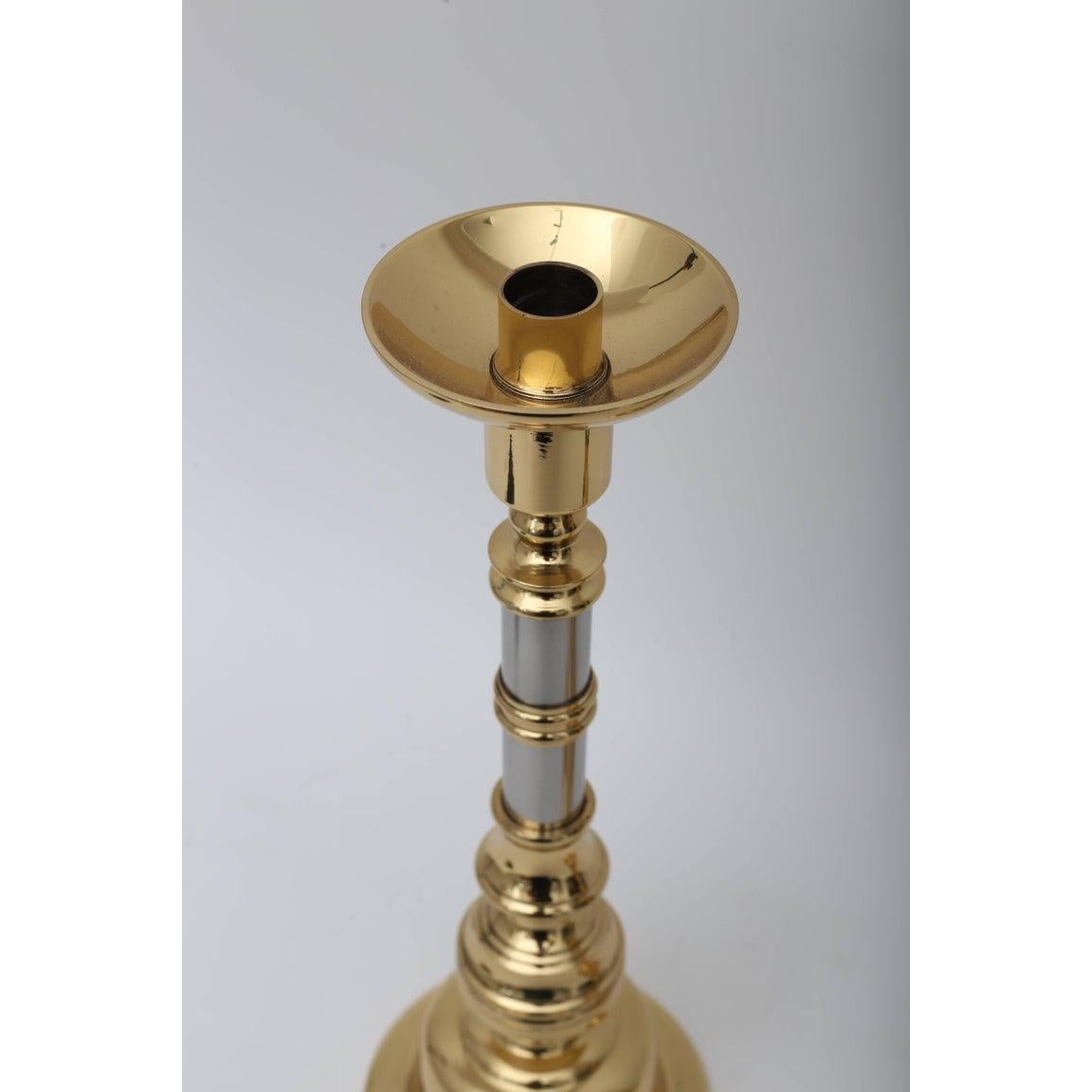 20th Century Pair of Georgian Style Candlesticks in Brass and Chrome For Sale