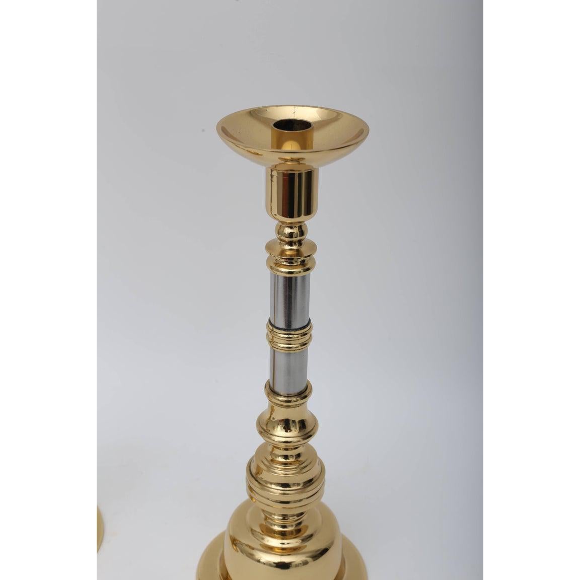 Pair of Georgian Style Candlesticks in Brass and Chrome For Sale 2