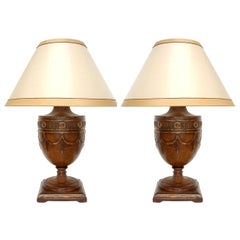 Pair of Georgian Style Carved Walnut Designer Table Lamps by Randy Esada