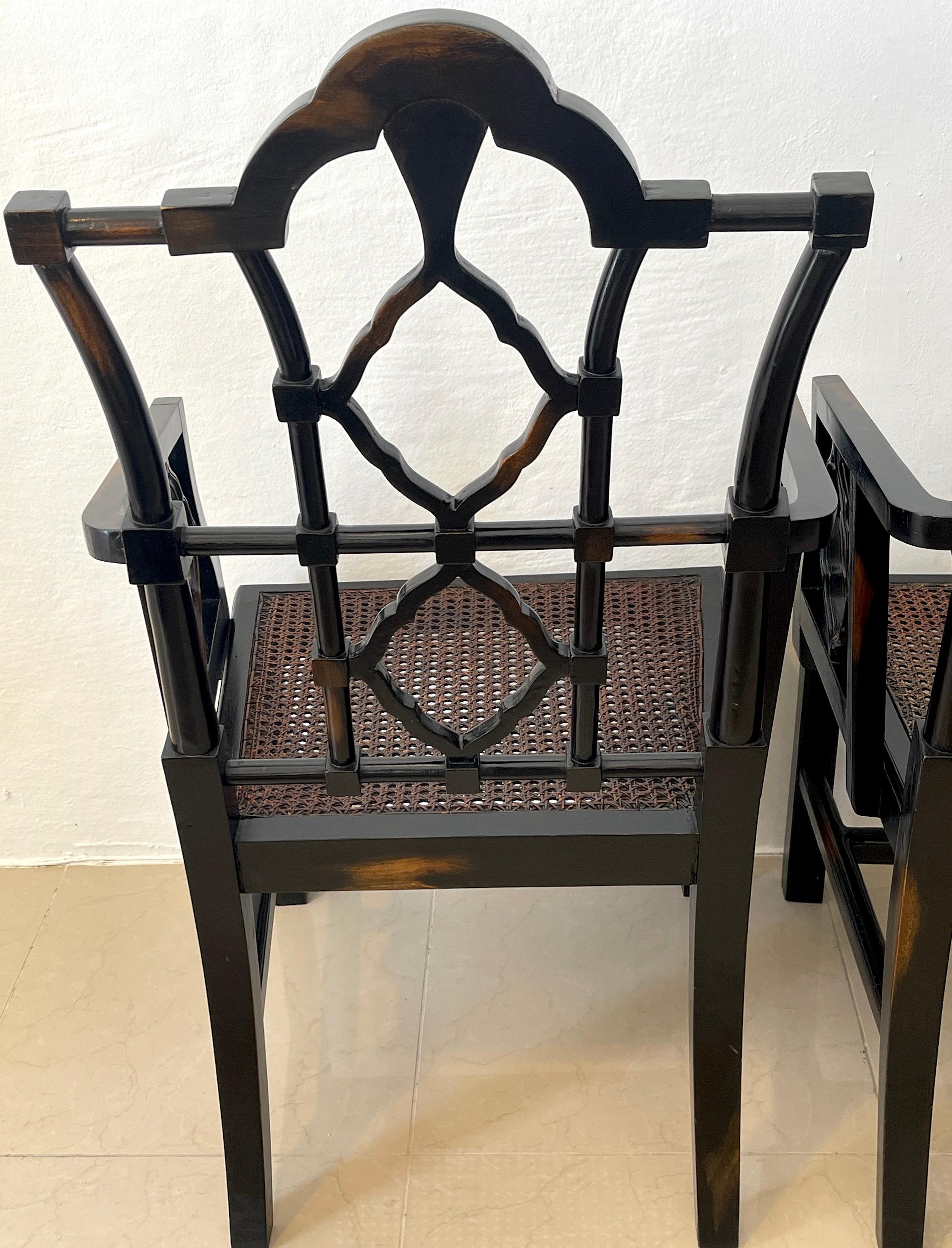 Pair of Georgian Style Chinese Chippendale Arm Chairs 4