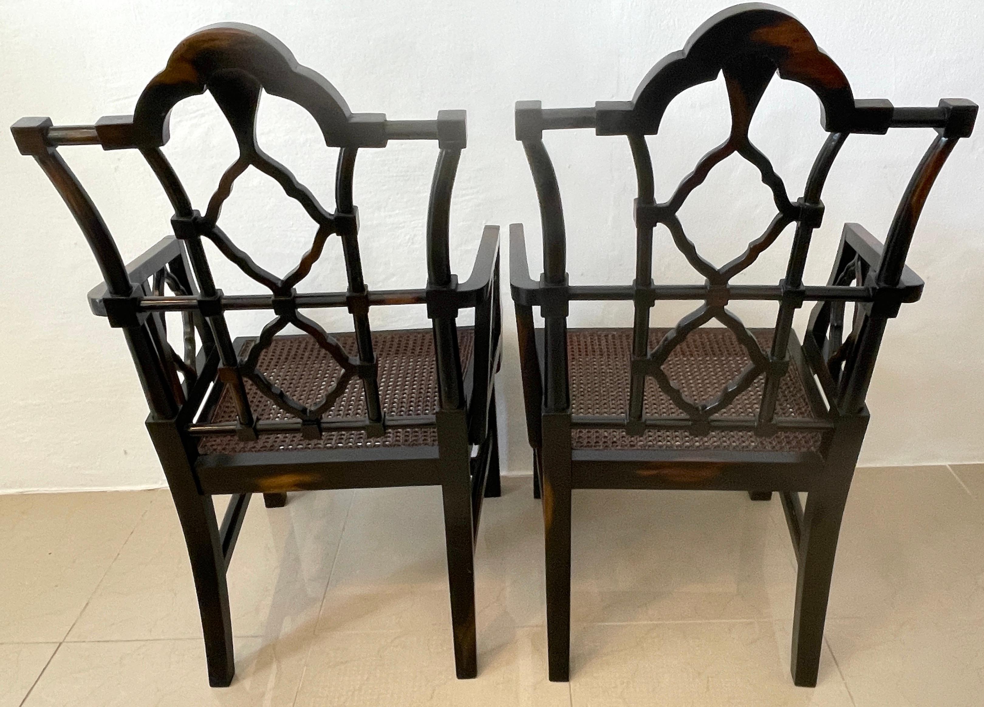 Pair of Georgian Style Chinese Chippendale Arm Chairs 5