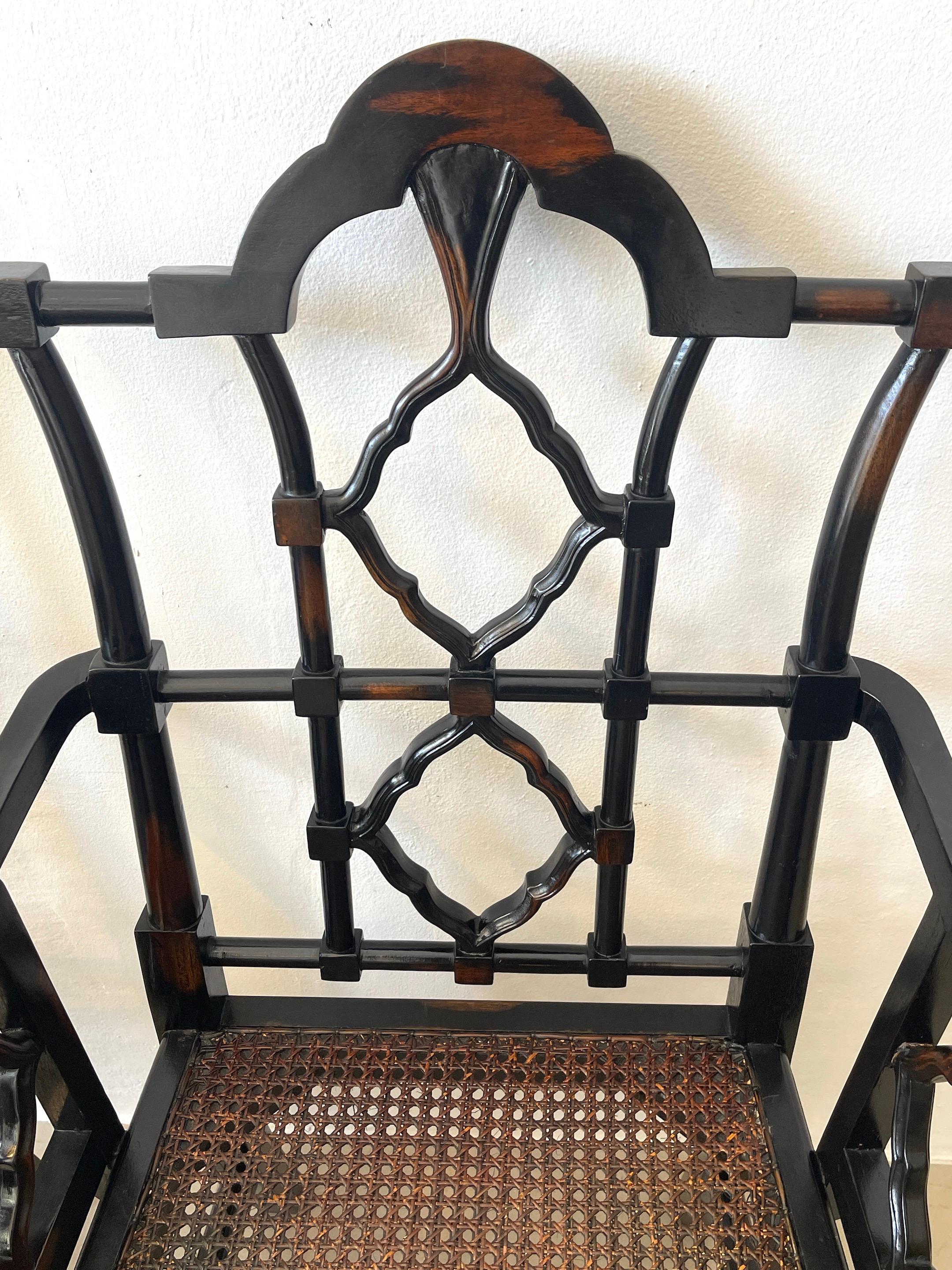 English Pair of Georgian Style Chinese Chippendale Arm Chairs