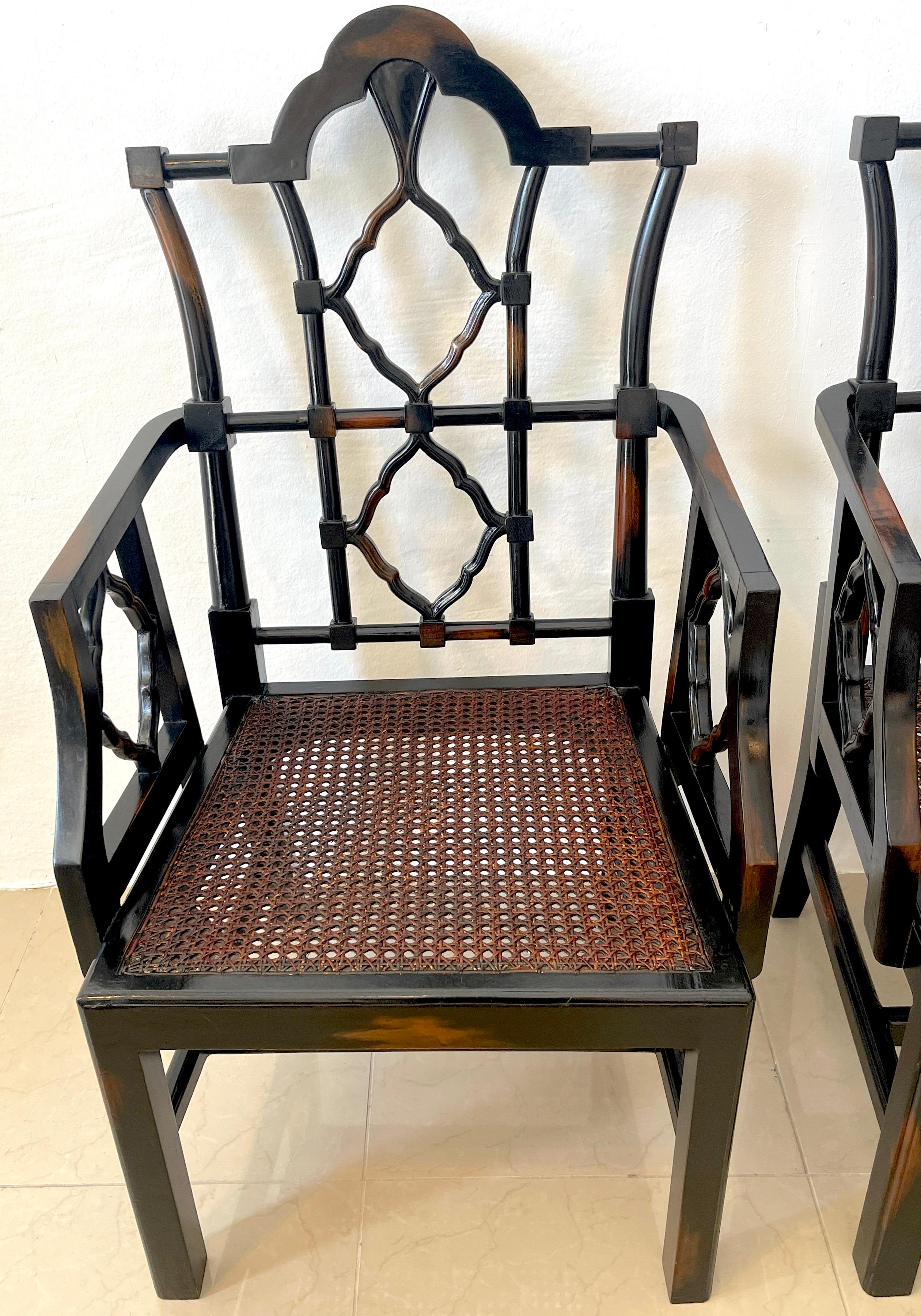 20th Century Pair of Georgian Style Chinese Chippendale Arm Chairs