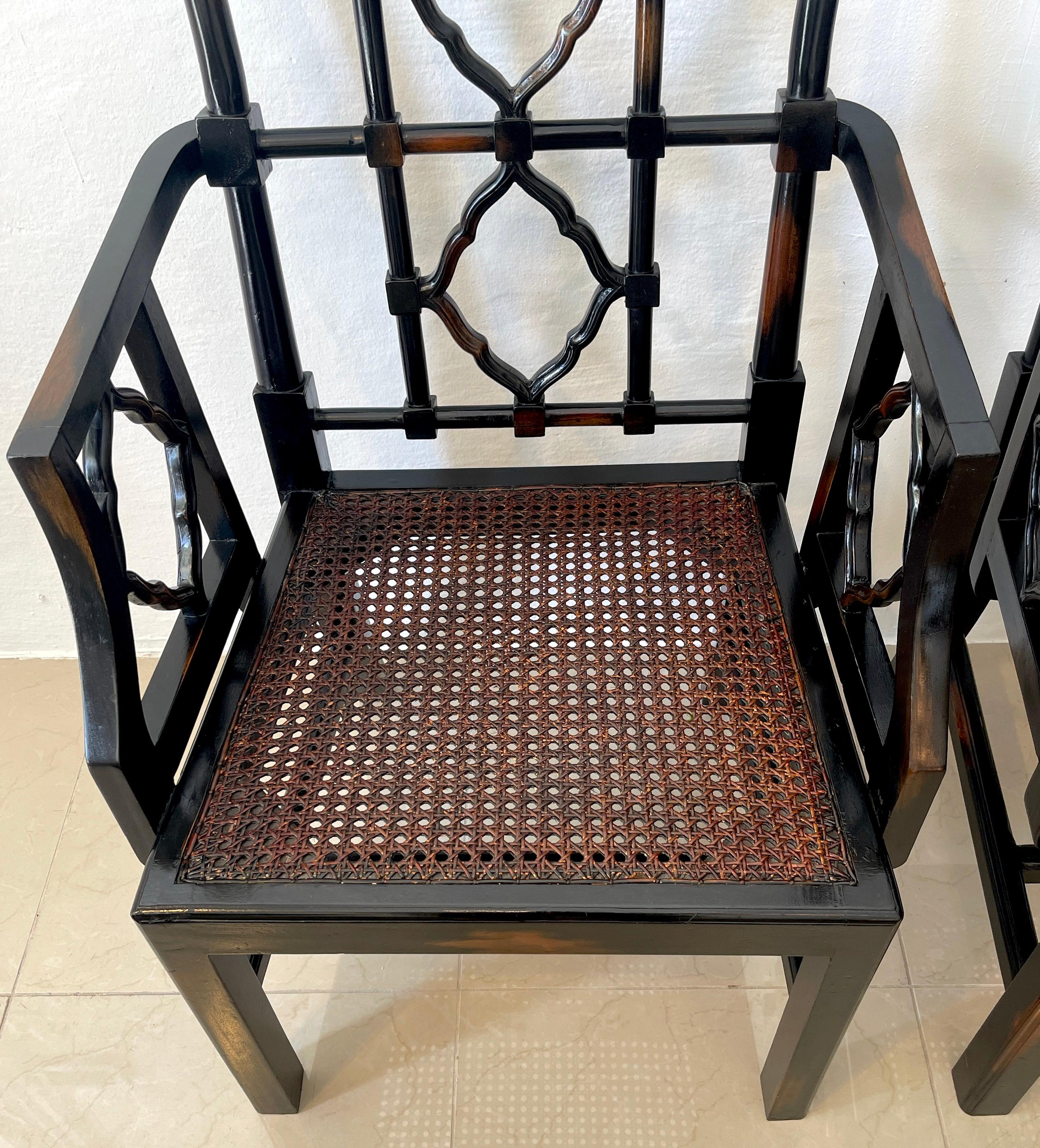 Pair of Georgian Style Chinese Chippendale Arm Chairs 1