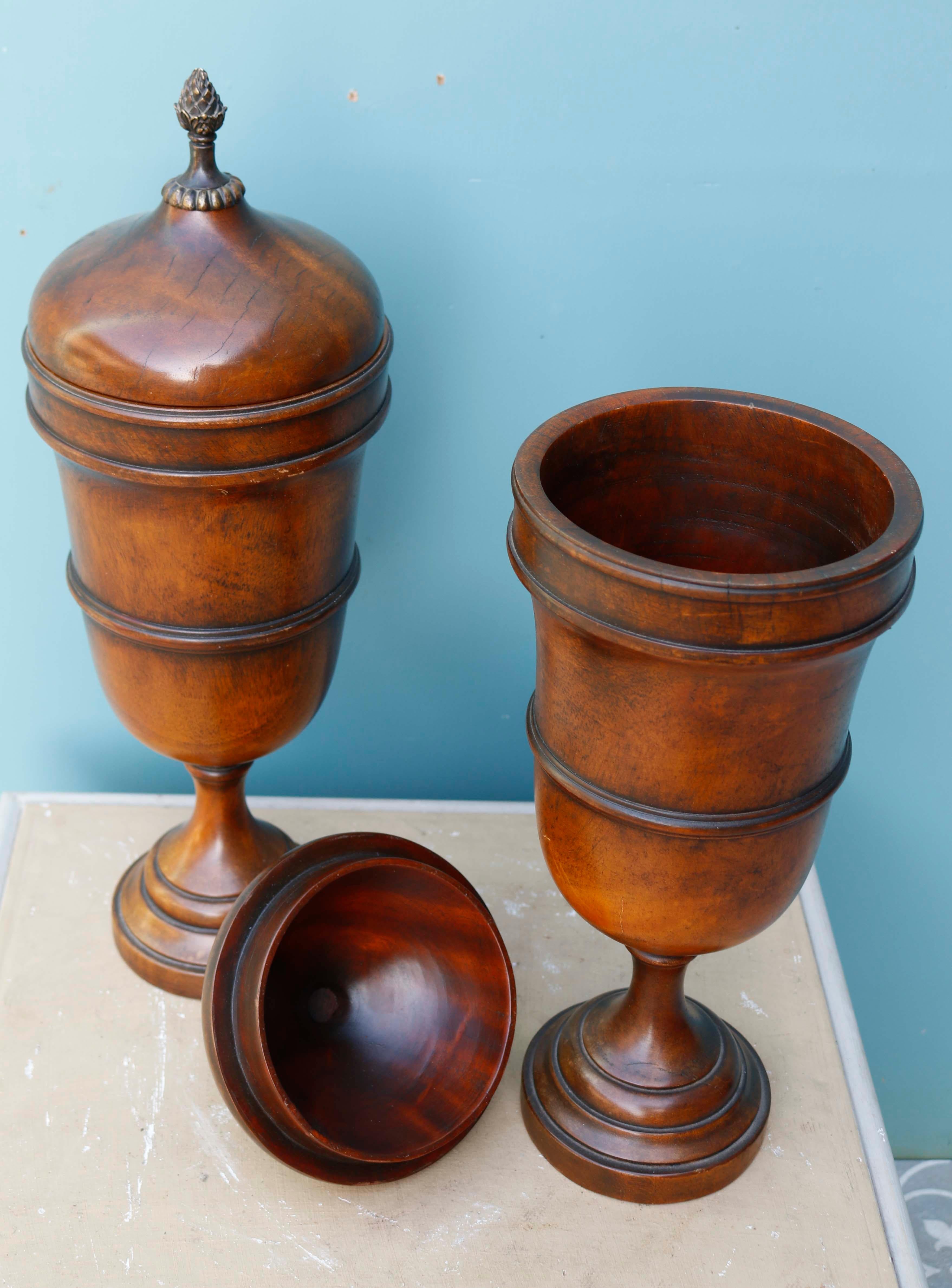 Brass Pair of Georgian Style Decorative Wooden Urns