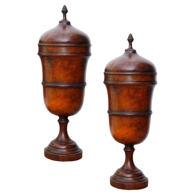 Pair of Style Decorative Wooden Urns at 1stDibs