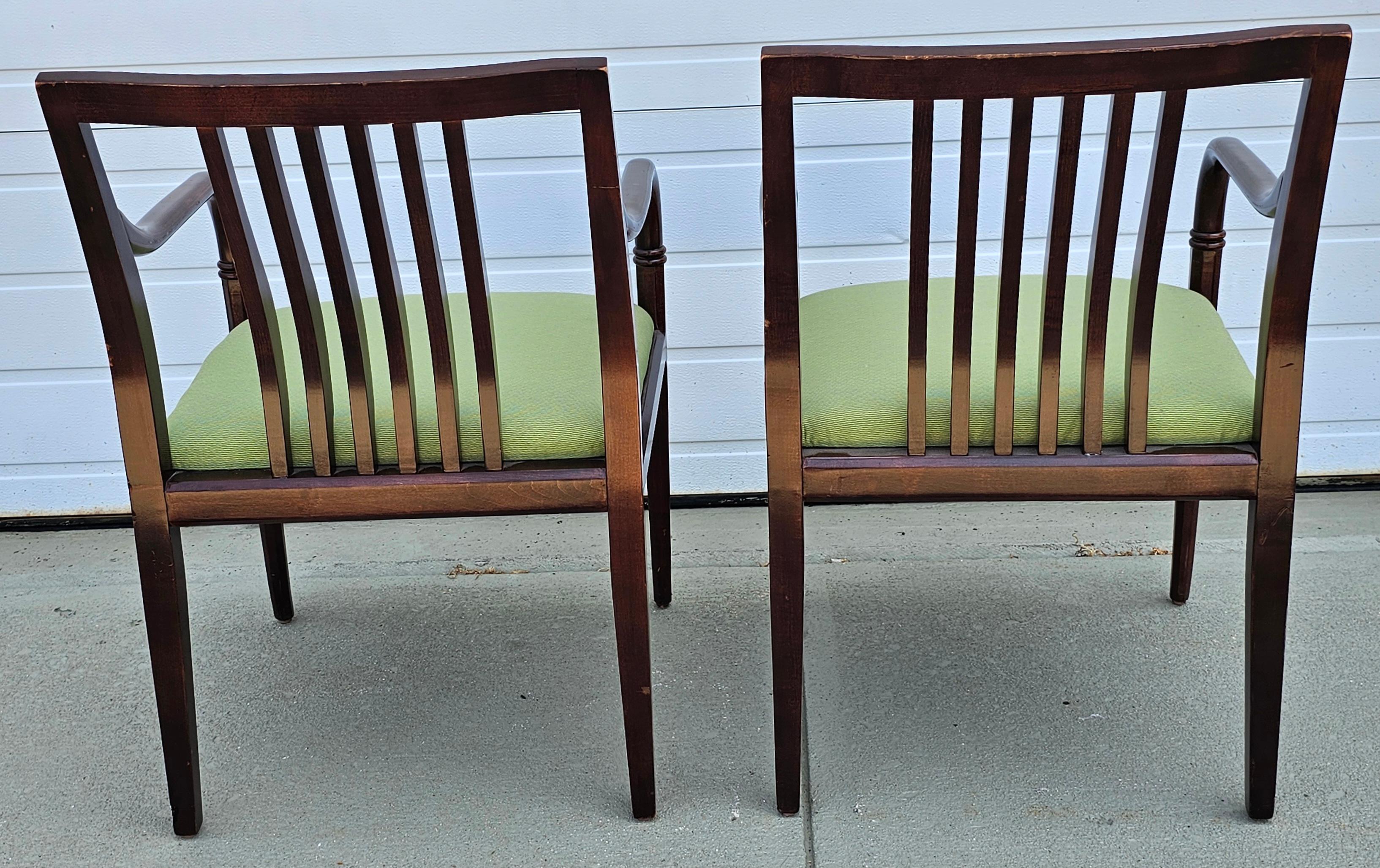 Pair of Georgian Style Fruitwood and Green Upholstered Open Armchairs For Sale 4