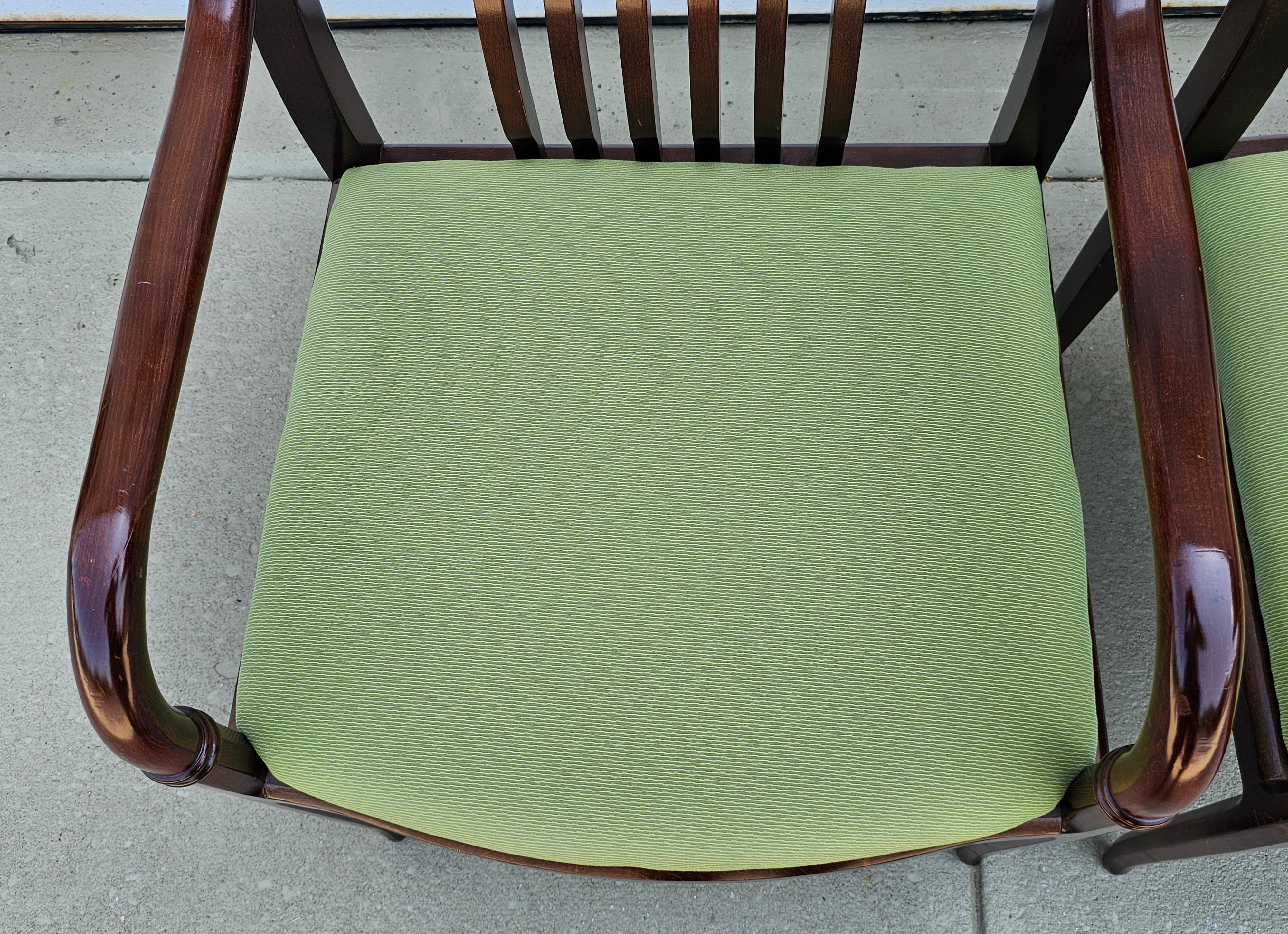 Upholstery Pair of Georgian Style Fruitwood and Green Upholstered Open Armchairs For Sale