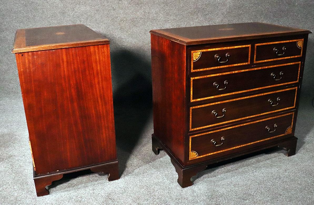 Pair of Georgian Style Inlaid Mahogany Commodes Dressers 5