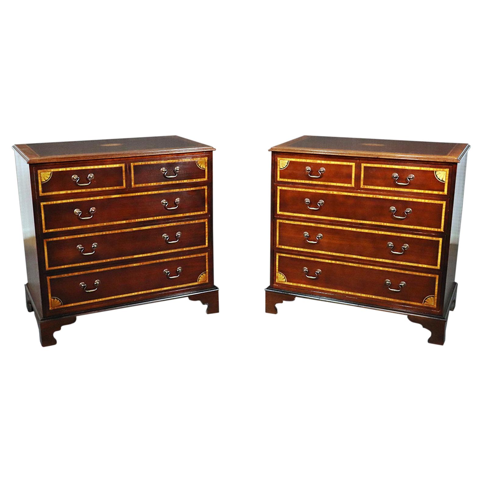Pair of Georgian Style Inlaid Mahogany Commodes Dressers