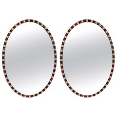 Pair of Georgian Style Irish Mirrors in Ruby Glass and Rock Crystal