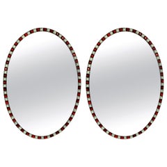 Pair of Georgian Style Irish Mirrors in Ruby Glass and Rock Crystal