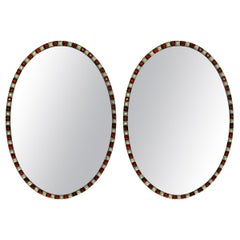 Pair of Georgian Style Irish Mirrors in Ruby Glass and Rock Crystal