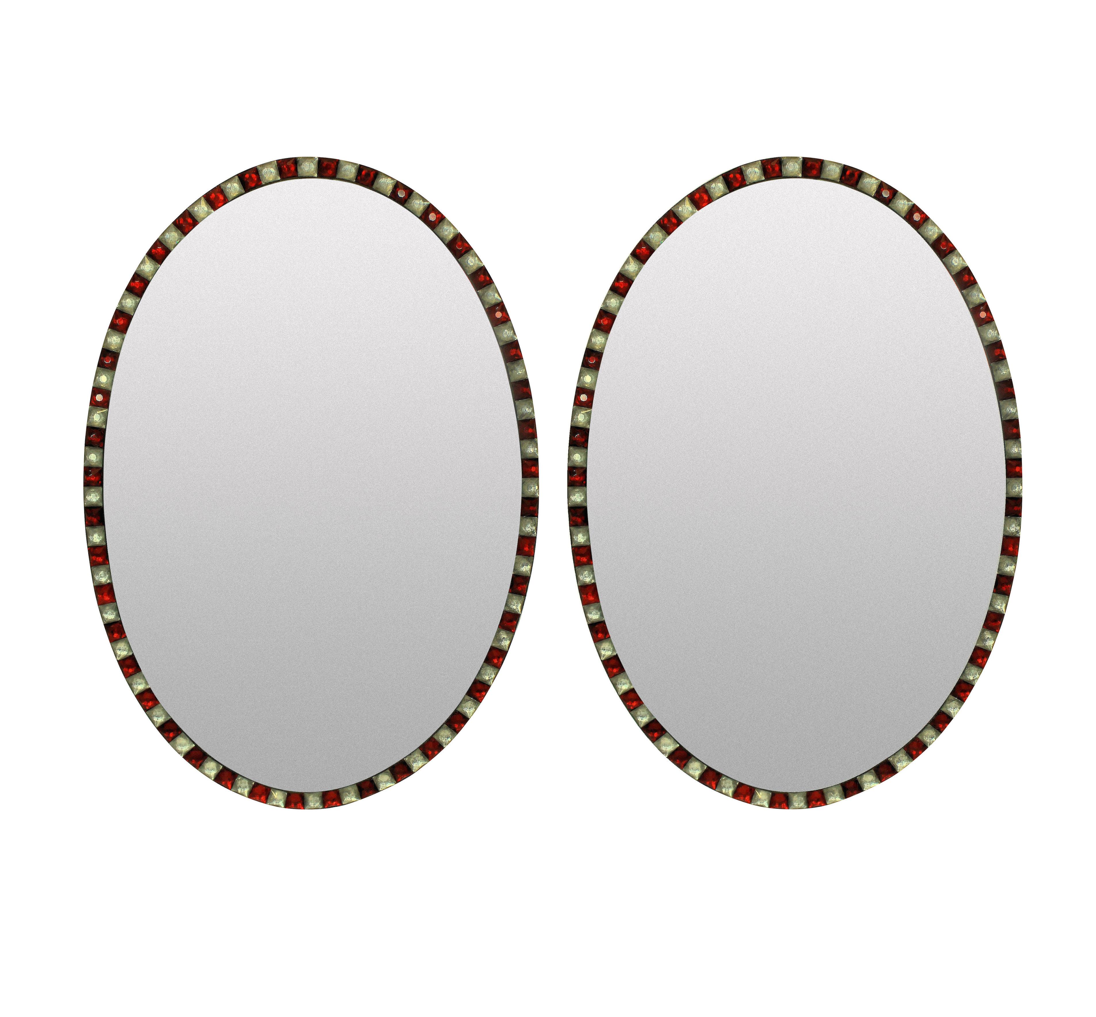 Pair of Georgian Style Irish Mirrors in Ruby Glass and Rock Crystal