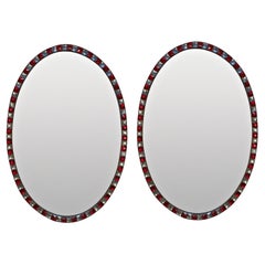Pair of Georgian Style Irish Mirrors in Ruby Glass and Rock Crystal