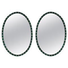 Pair of Georgian Style Irish Mirrors Studded with Emerald Glass and Rock Crystal