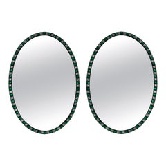 Pair of Georgian Style Irish Mirrors Studded with Emerald Glass and Rock Crystal