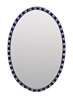 Pair of Georgian Style Irish Mirrors with Blue Glass & Rock Crystal Borders
