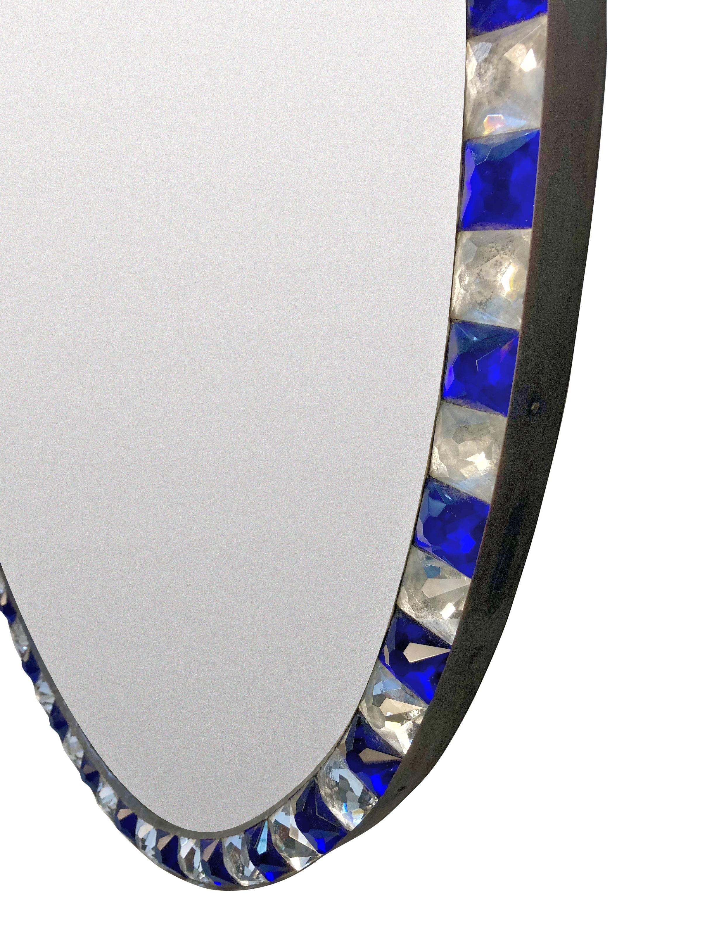Pair of Georgian Style Irish Mirrors with Blue Glass & Rock Crystal Borders In Good Condition For Sale In Kent, Dover