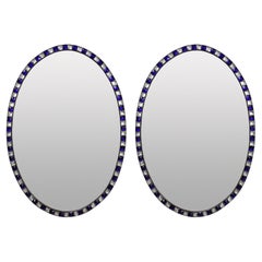 Pair of Georgian Style Irish Mirrors with Blue Glass & Rock Crystal Borders