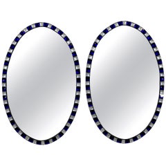 Pair of Georgian Style Irish Mirrors with Blue Studded Borders