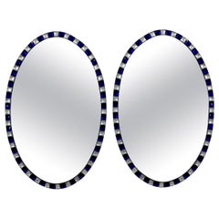 Pair of Georgian Style Irish Mirrors with Blue Studded Borders