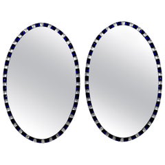 Pair of Georgian Style Irish Mirrors with Blue Studded Borders